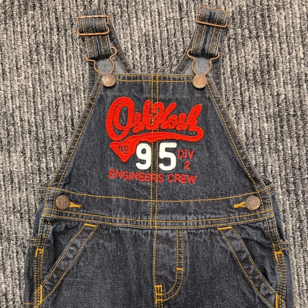 Oshkosh B’gosh Toddler Bib Overalls Dark Wash Engineer’s Crew 18 Months